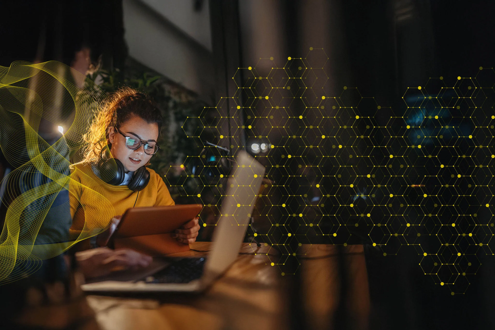 Young women working on tab