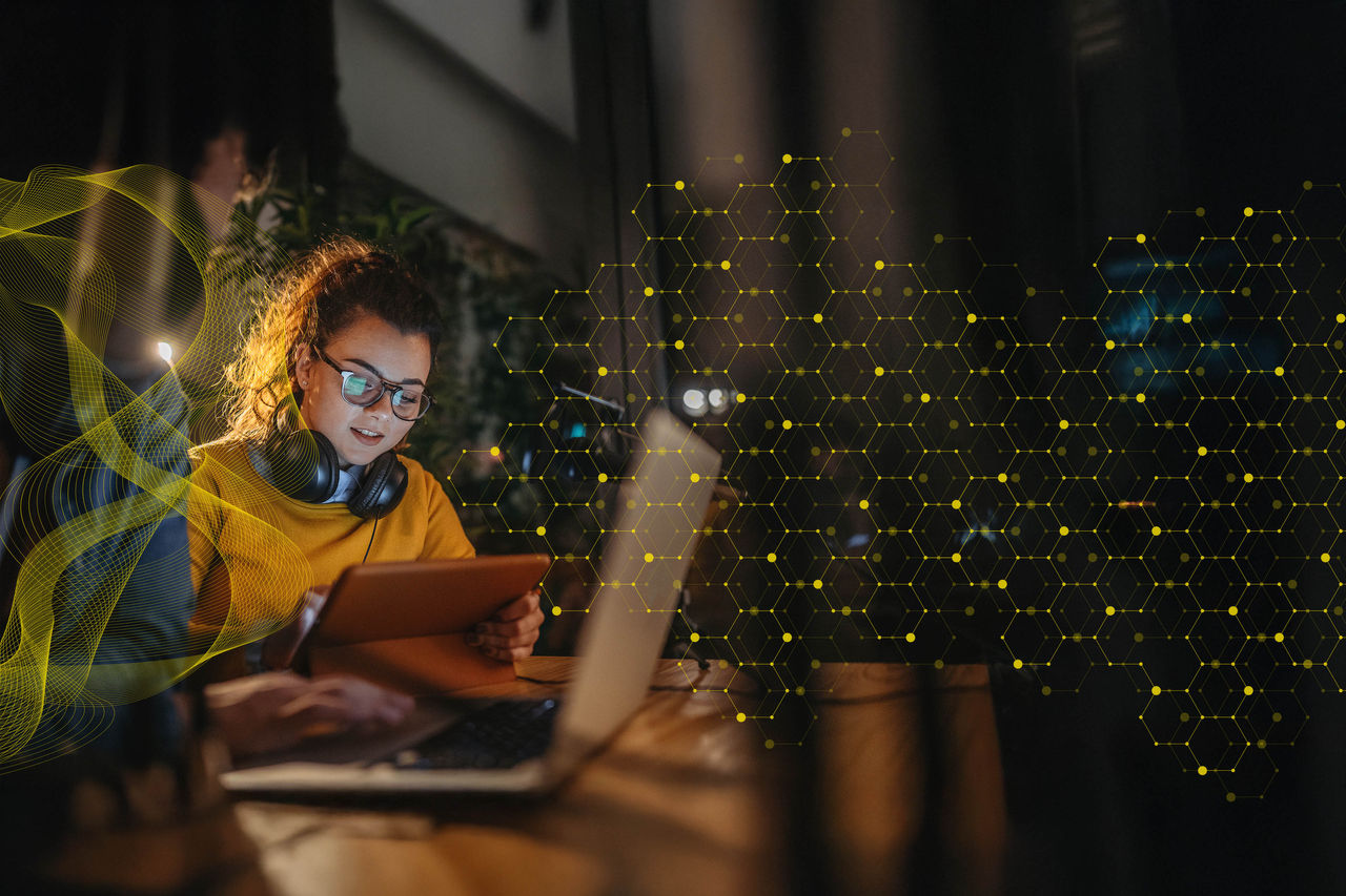 Woman is working in laptop
