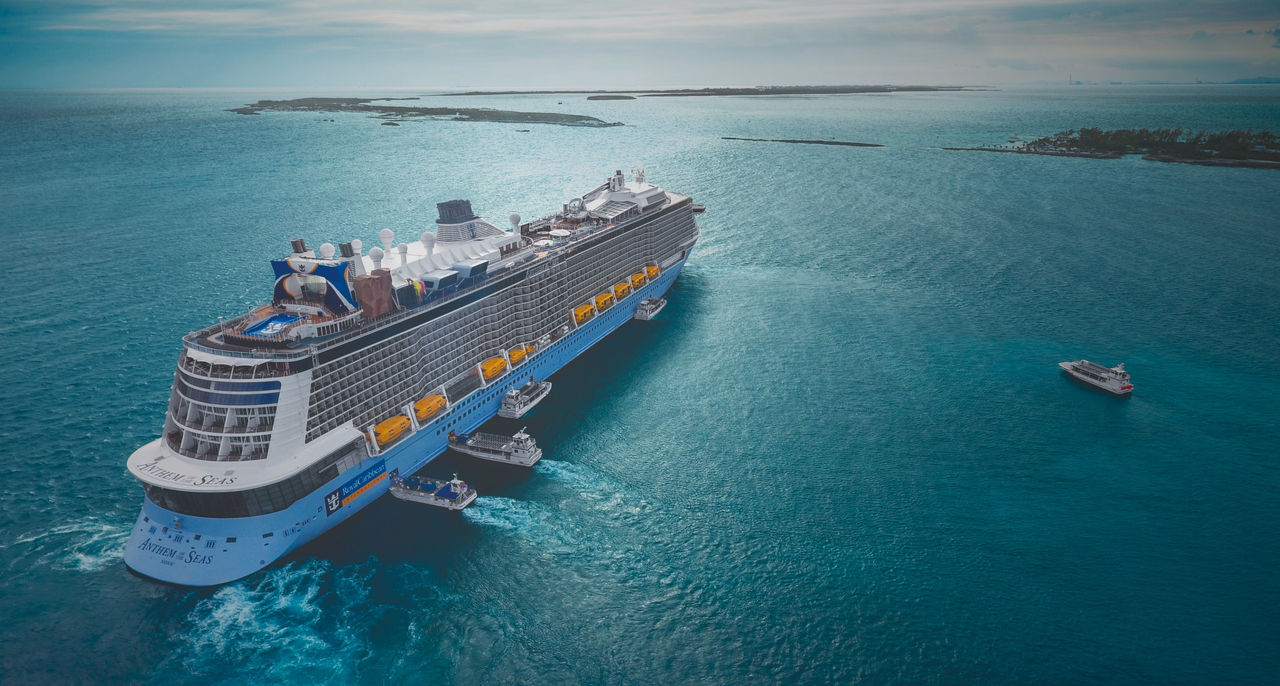 A cruise ship approaches land